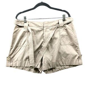 APT 9 Chino Shorts Womens Size 12 Khaki Lightweight Cotton Tie Waist Relaxed